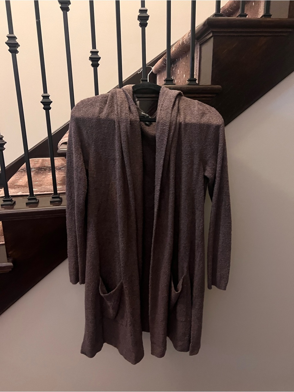 Barefoot Dreams Hooded Open-Front Cardigan - Mauve Taupe